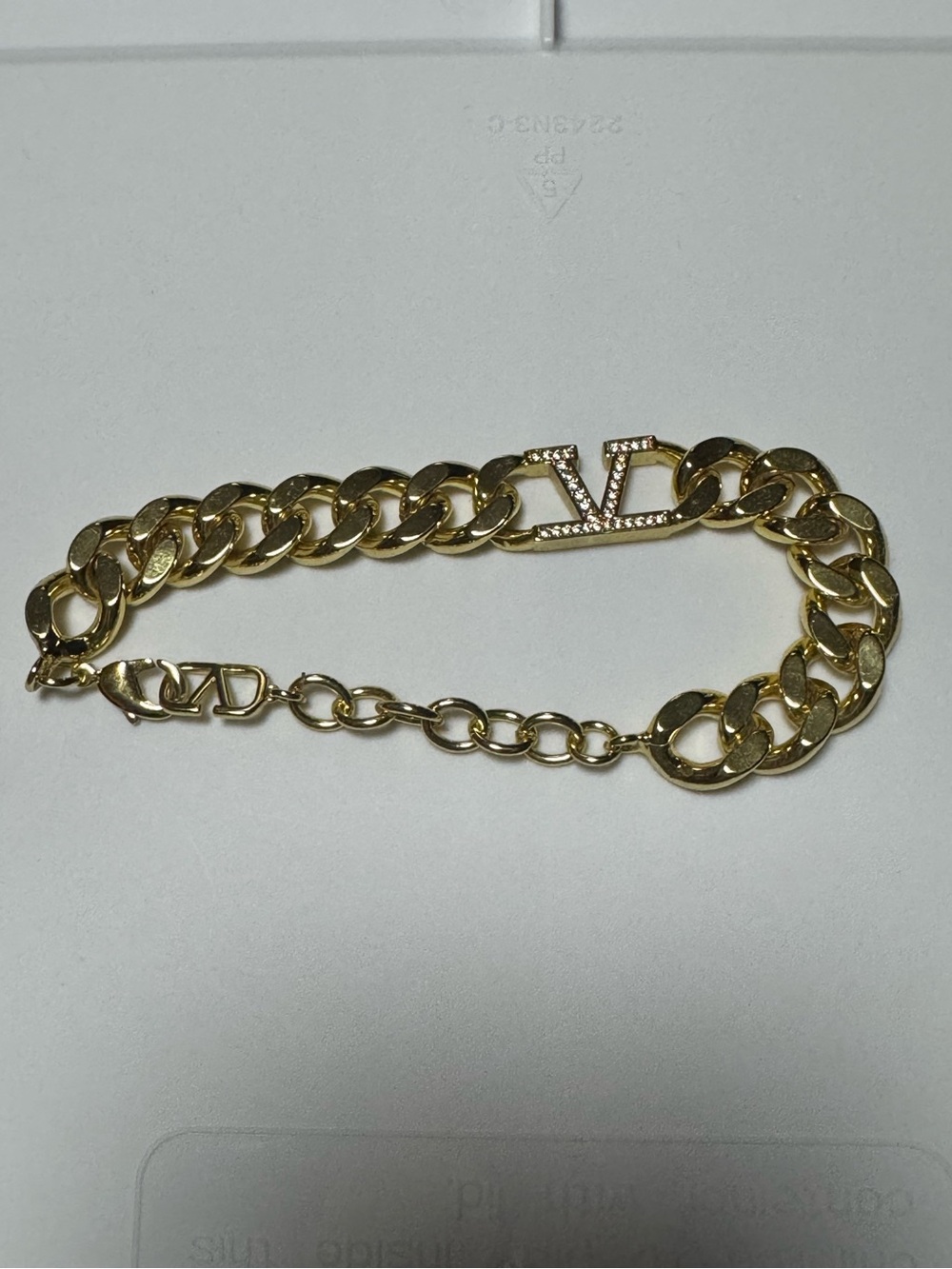 Gold Chain Bracelet with Crystal-Embellished Logo Accent WIDE WRIST FRIENDLY
